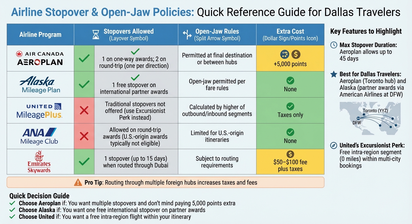Airline Stopover and Open-Jaw Policies Comparison Chart