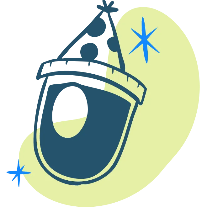 Stylized illustration of a ship's bow with anchor and rigging, set against a light green abstract background with two blue star-like shapes.