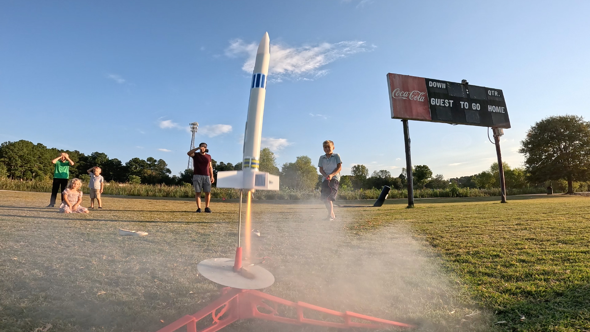 A boy launches an Estes Rocket
