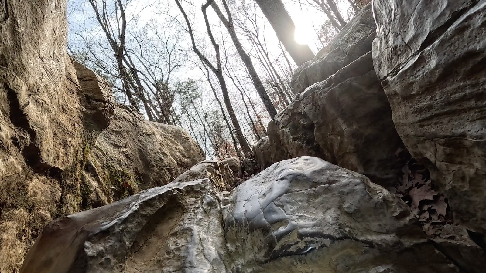 Sunlight pours into cave entrance