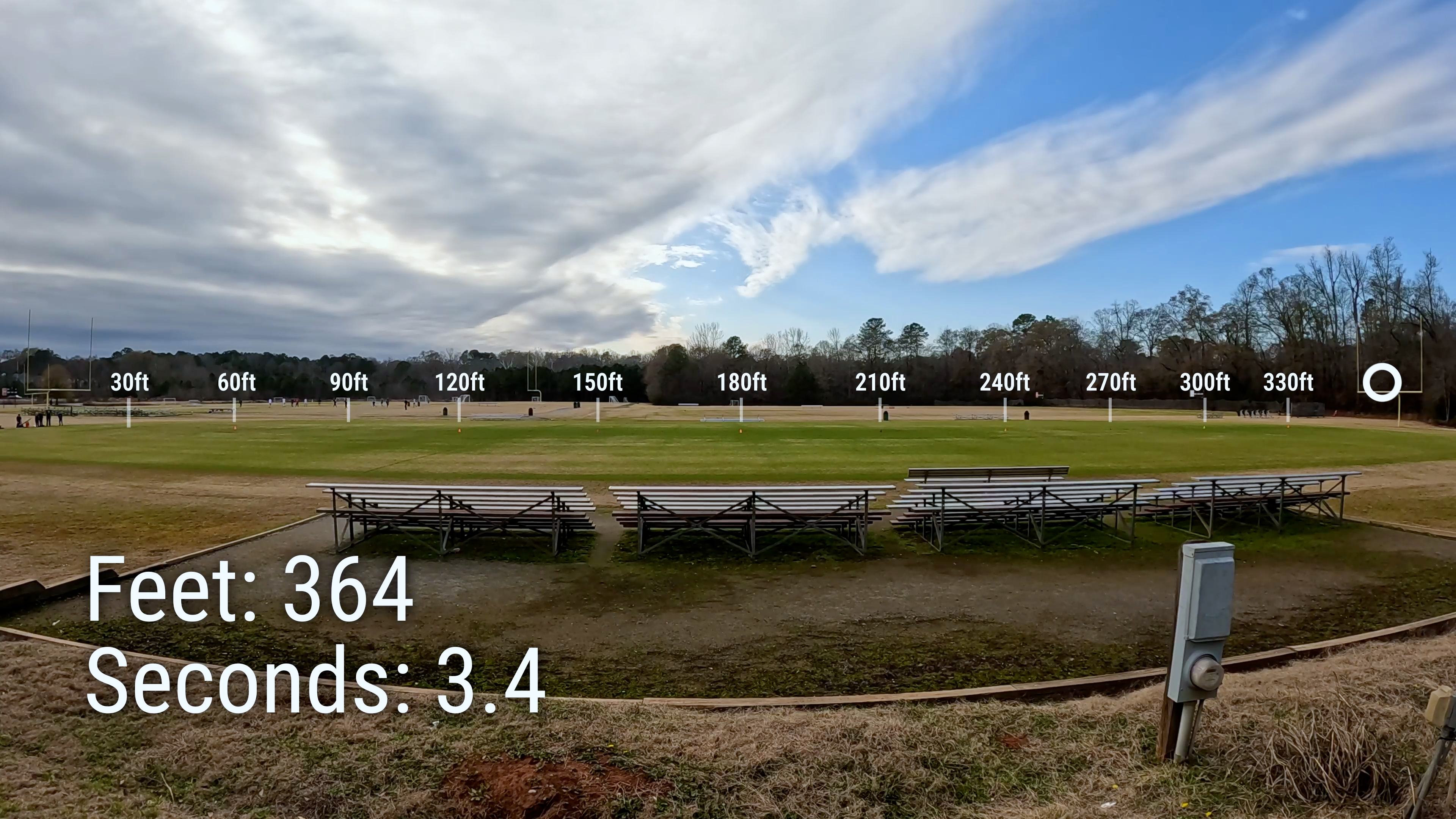 Football field showing how far potato traveled