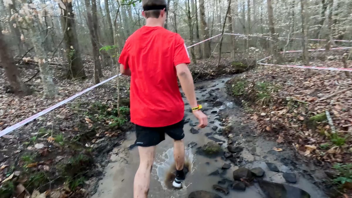 Man runs through steam in Spartan Race