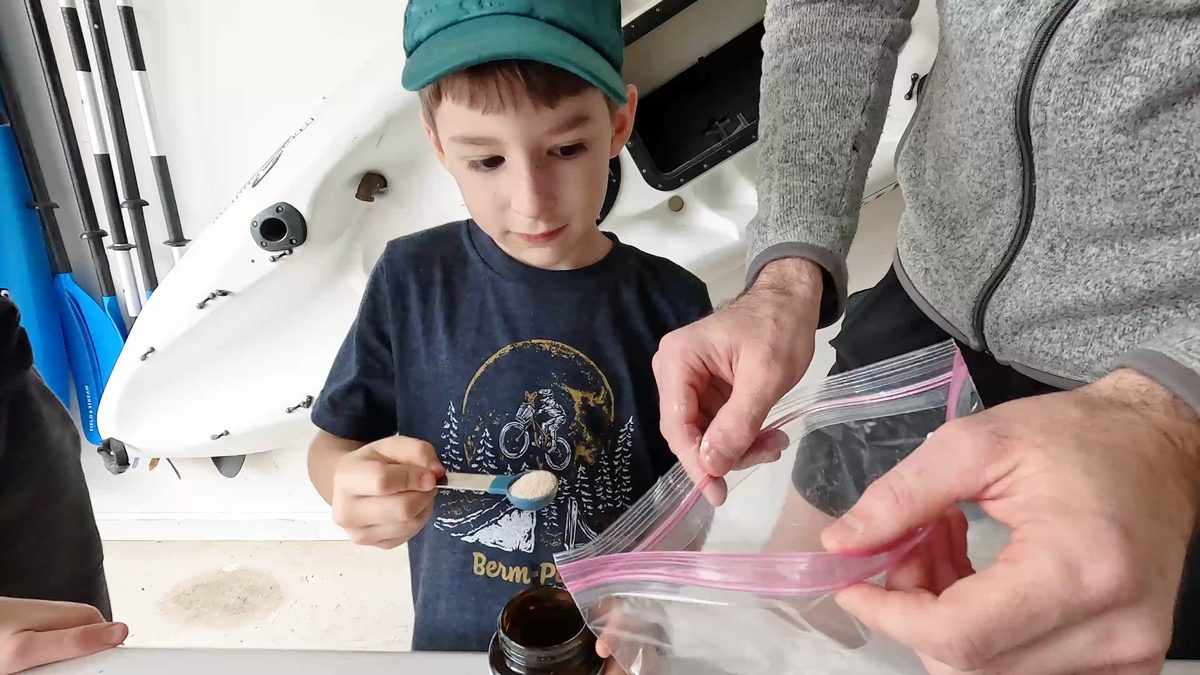 Mixing ingredients for campfire bread