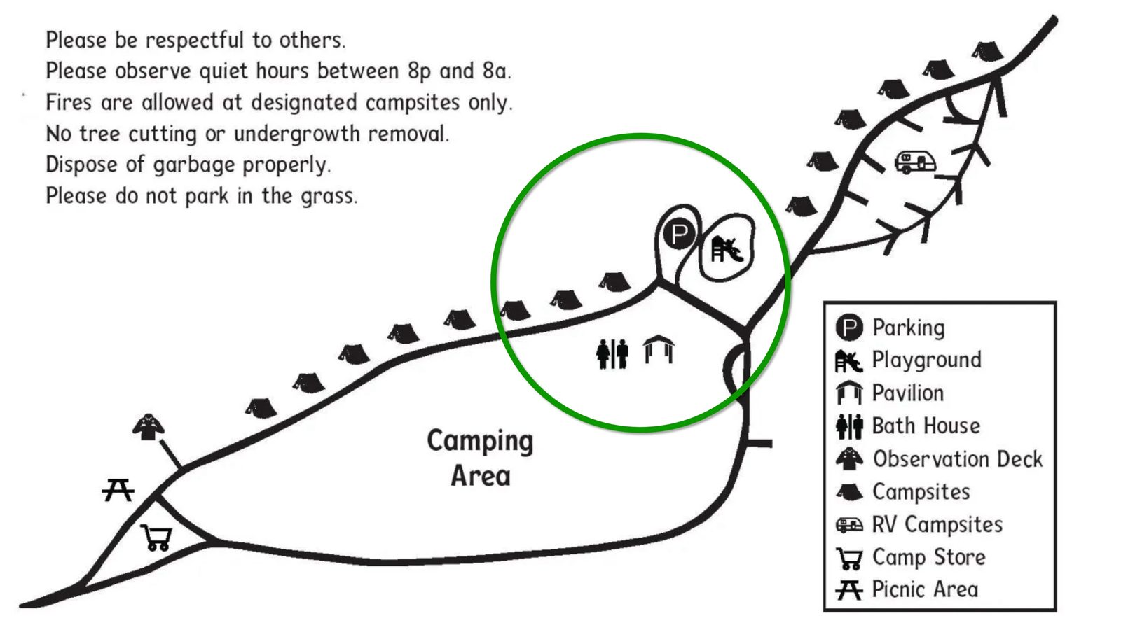 Map of campground showing playground