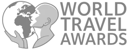 World Travel Awards logo with a stylized figure holding and facing a globe.