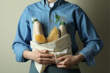 Man holding eco-friendly products