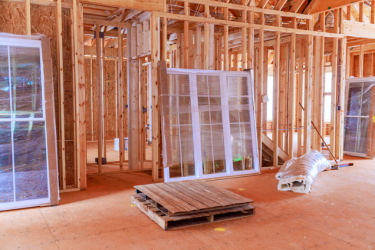 Clean construction site with doors and windows