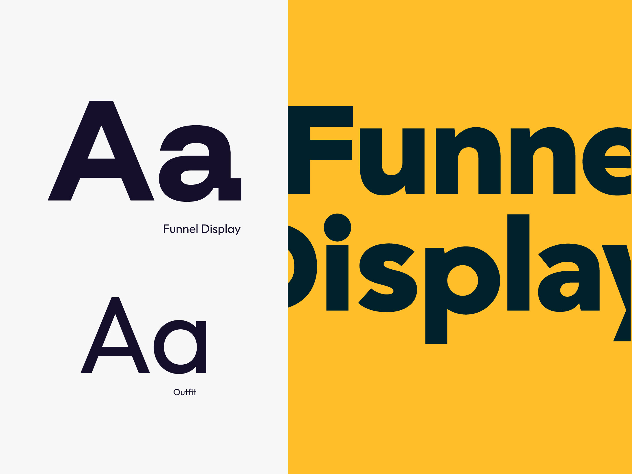 OutSight typography system — Funnel Display and Outfit typefaces shown in navy and yellow colorways
