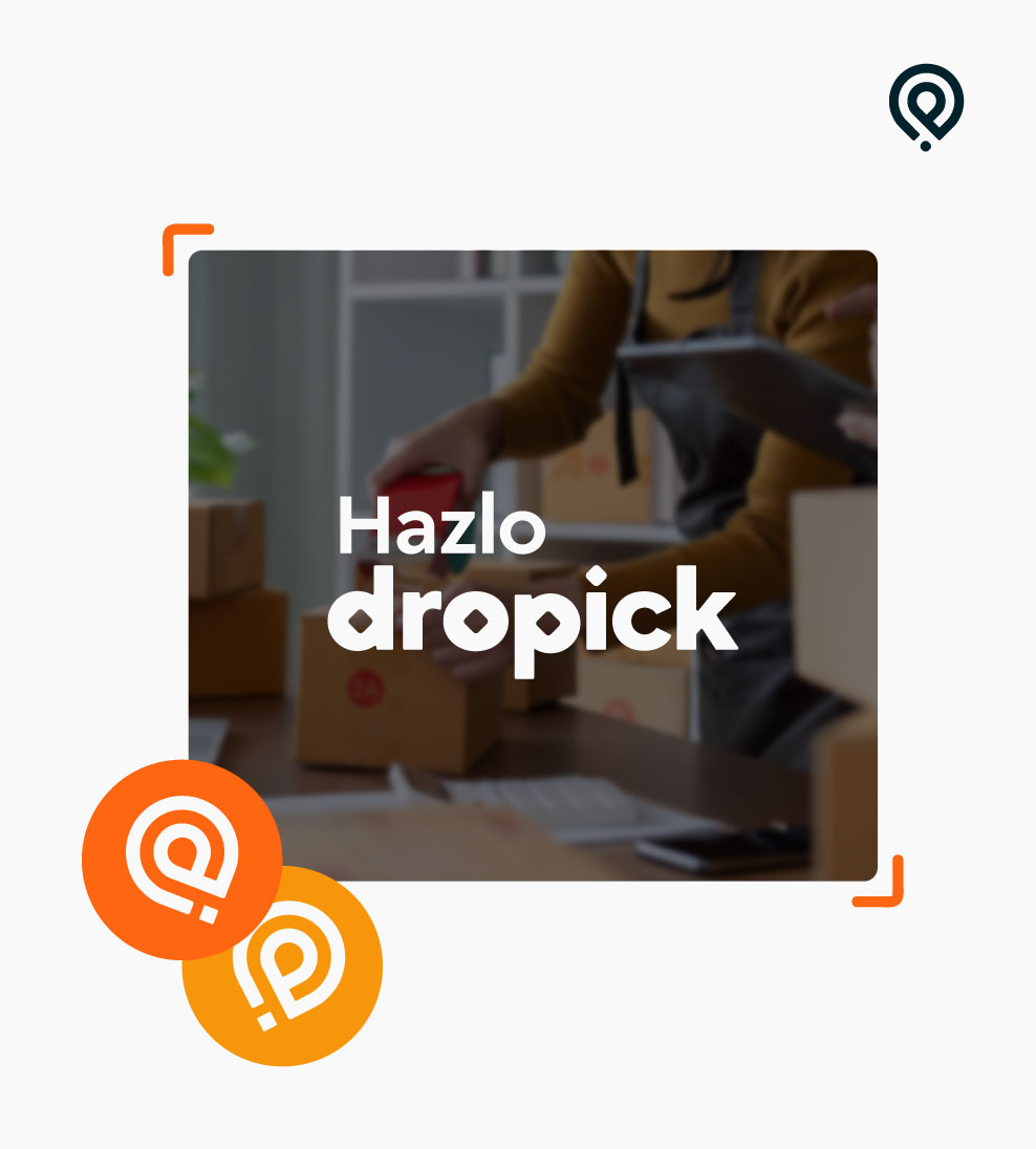 orange campaign post "Hazlo dropick" with courier image