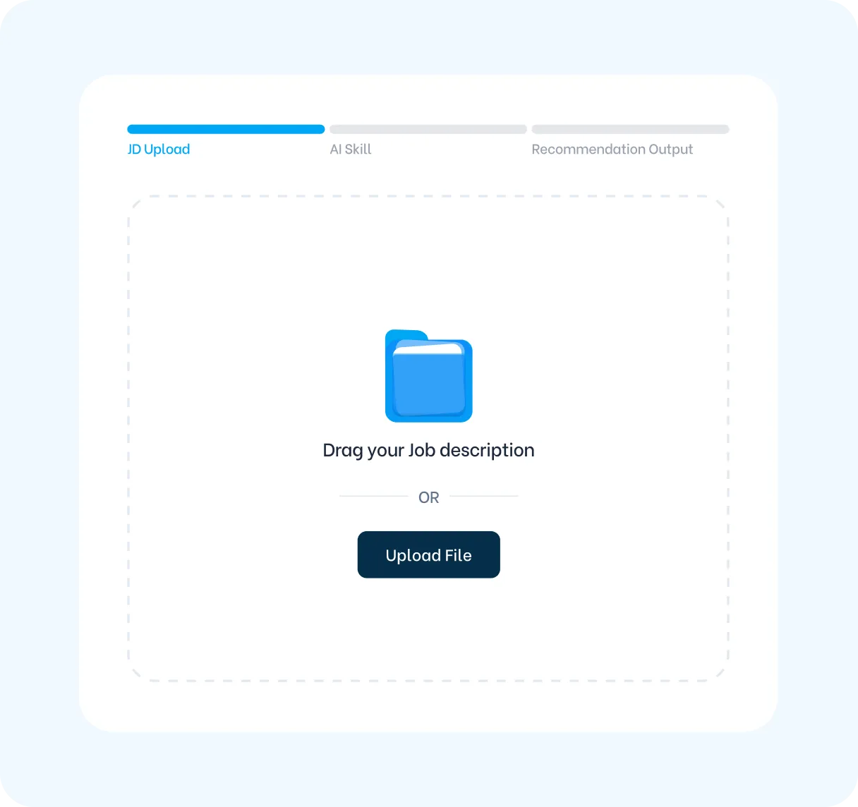 User interface for uploading a job description file with options to drag the file or click the upload button.
