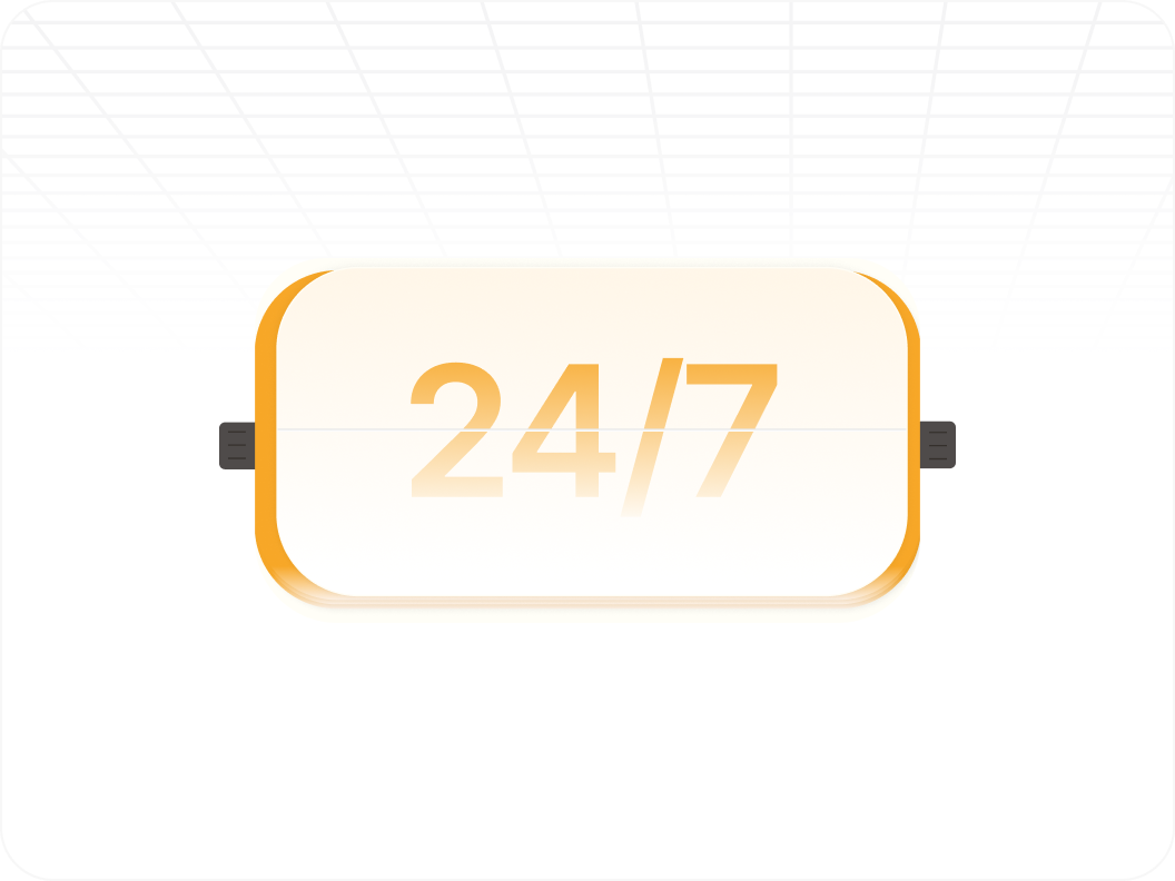 Digital display showing 24/7 indicating continuous availability.