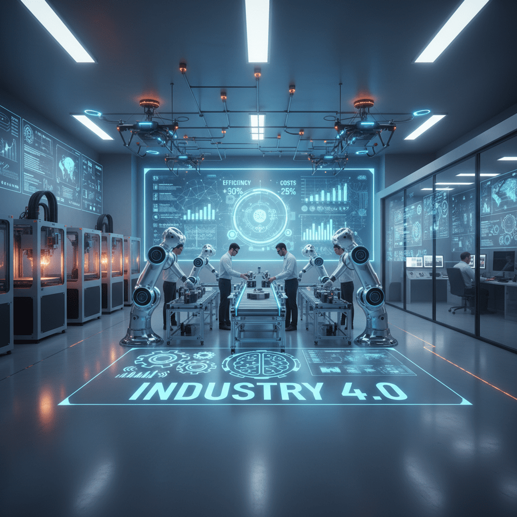 image depicting employees collaborating (for a manufacturing plant)