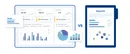 A dashboard with detailed, interactive widgets compared to a simple report