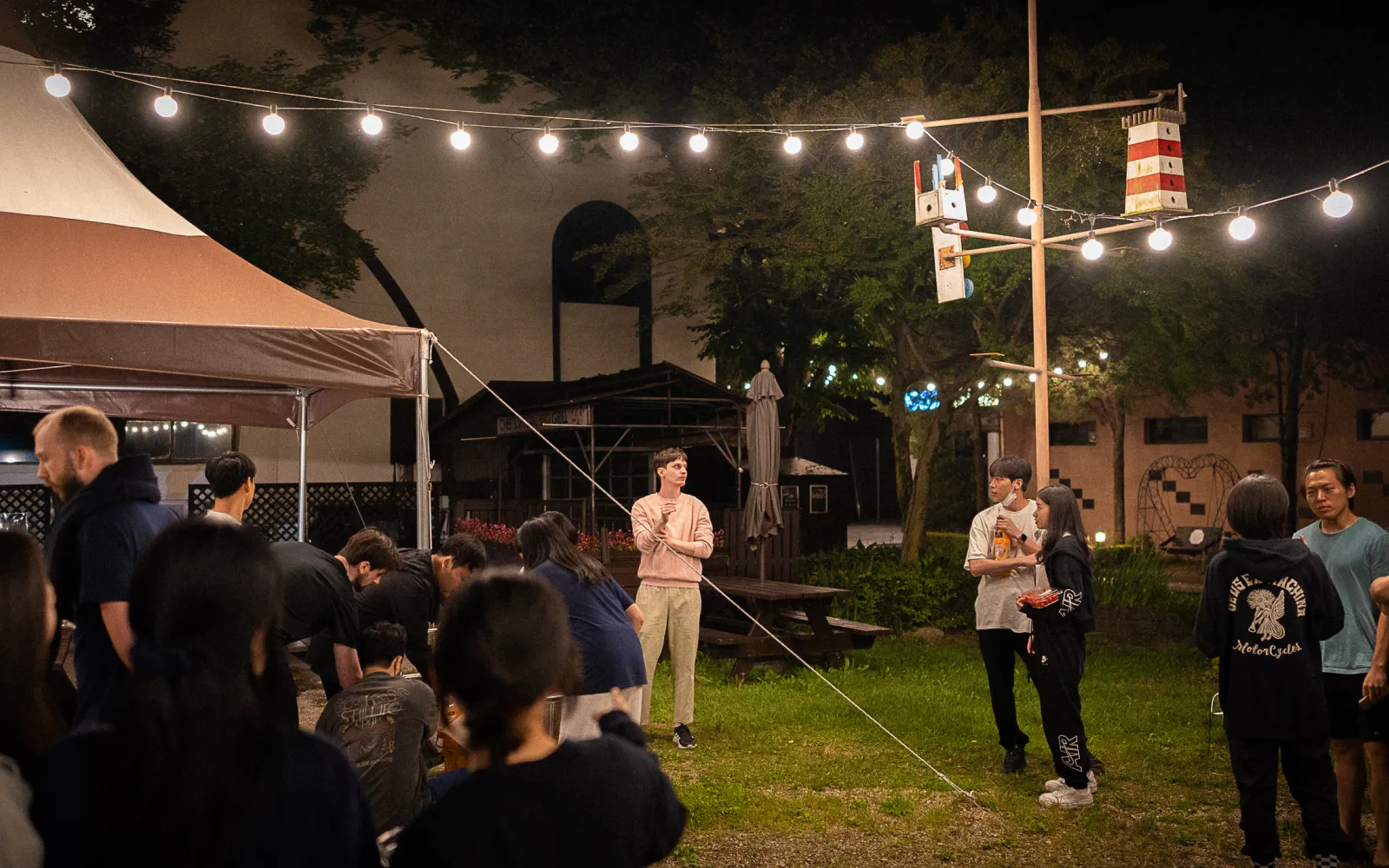 The team at a work event, socializing and having a great time!