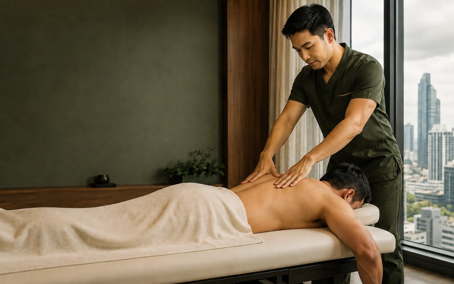 Male Therapist ให้บริการนวดผ่อนคลายแก่ลูกค้าผู้ชายภายในที่พักกรุงเทพฯ