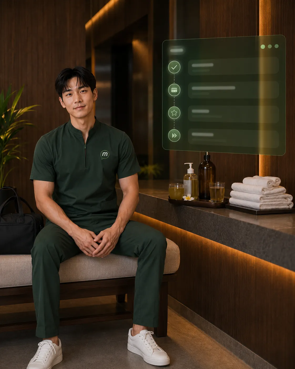 Male Therapist ในชุด MMS เตรียมตัวและตรวจรายละเอียดก่อนออกเดินทางไปให้บริการ