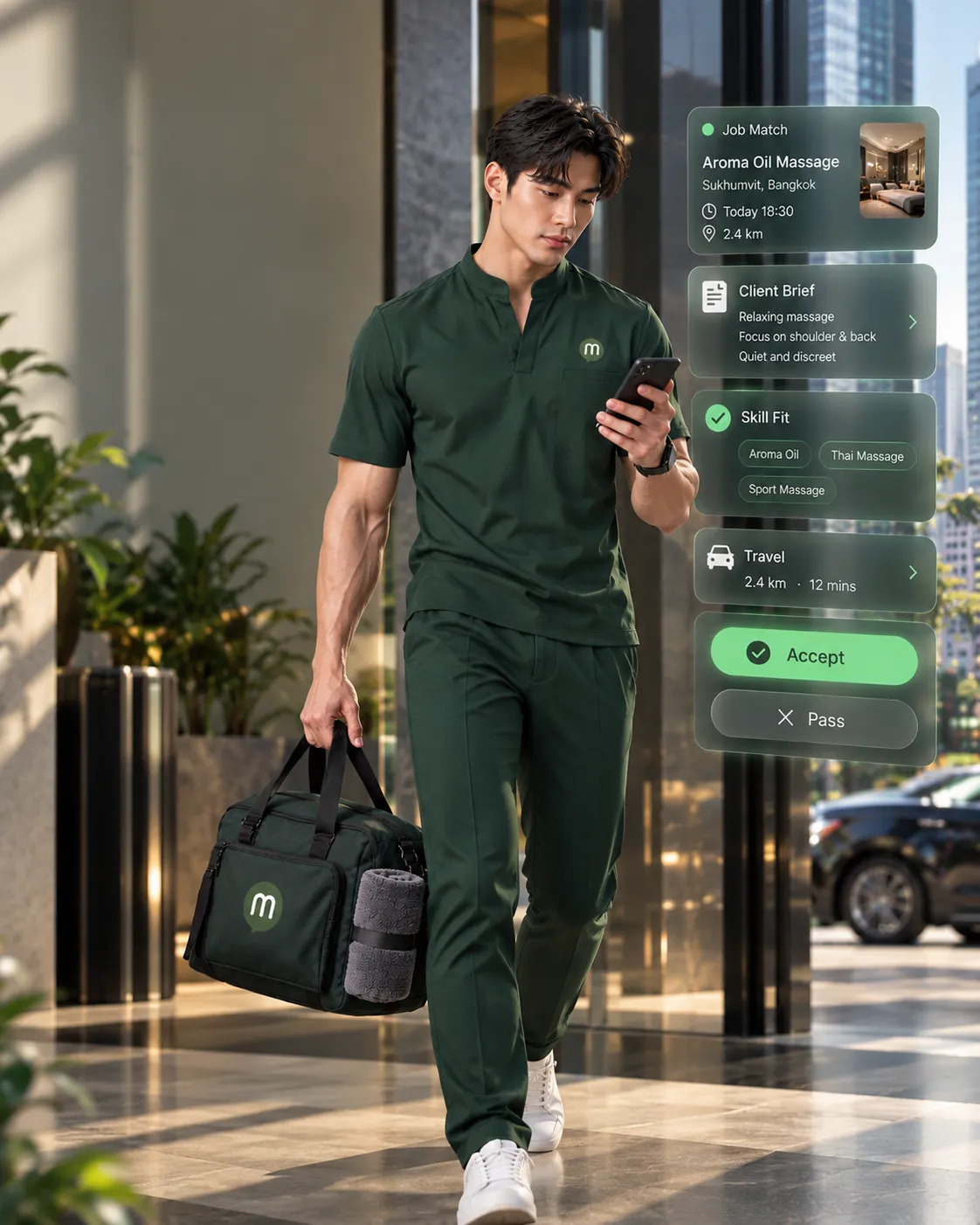 MMS Therapist reviews client brief, skill fit, and travel information