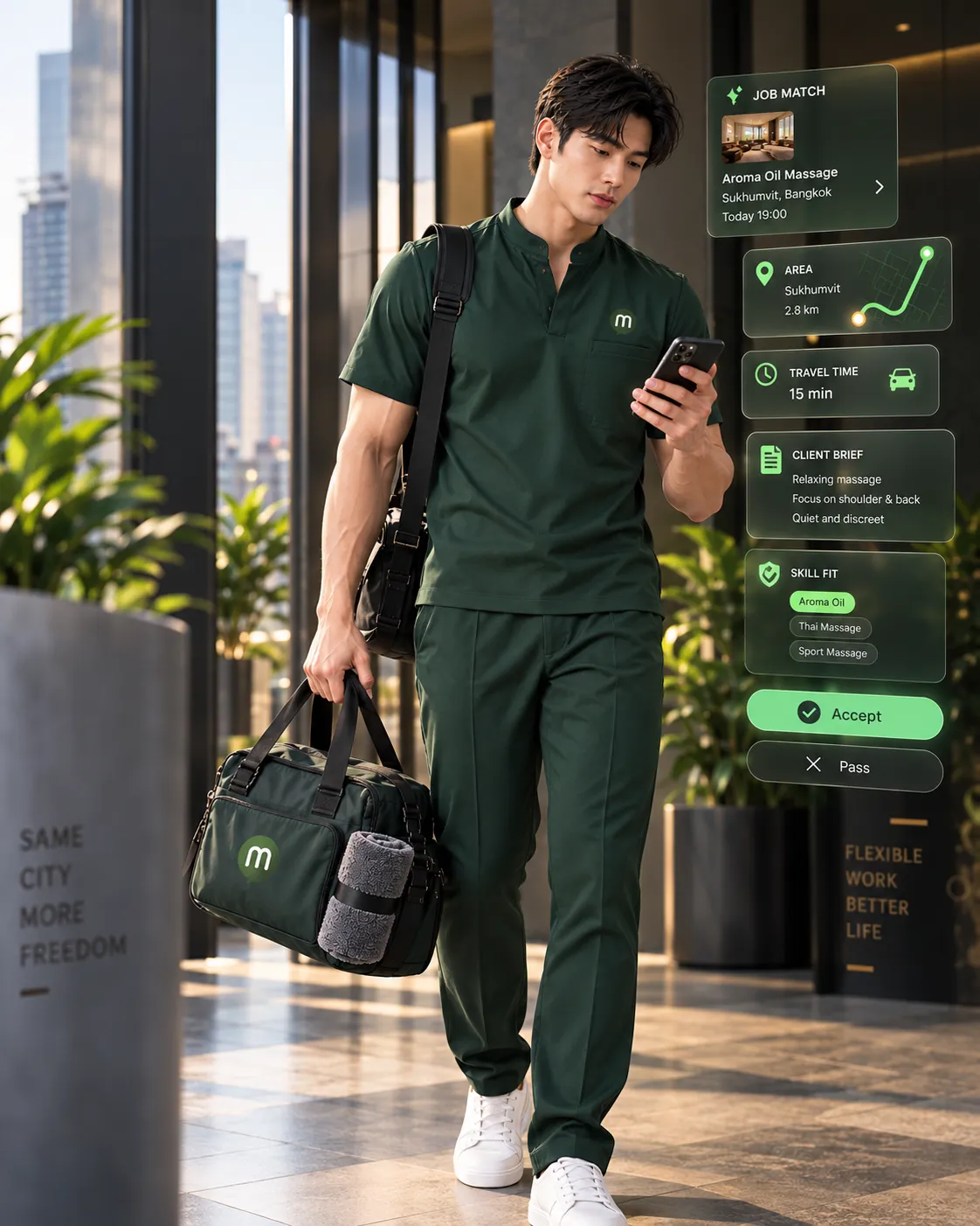MMS Therapist reviews estimated travel time before accepting