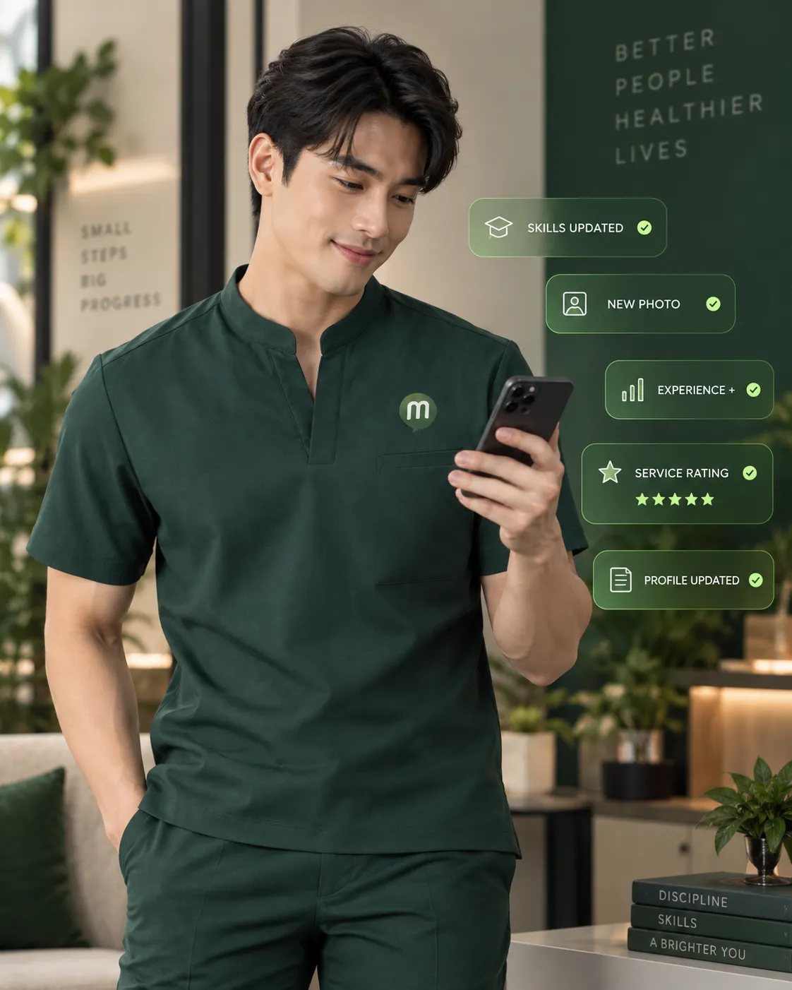 MMS Therapist viewing skills, photo, experience and service rating updates