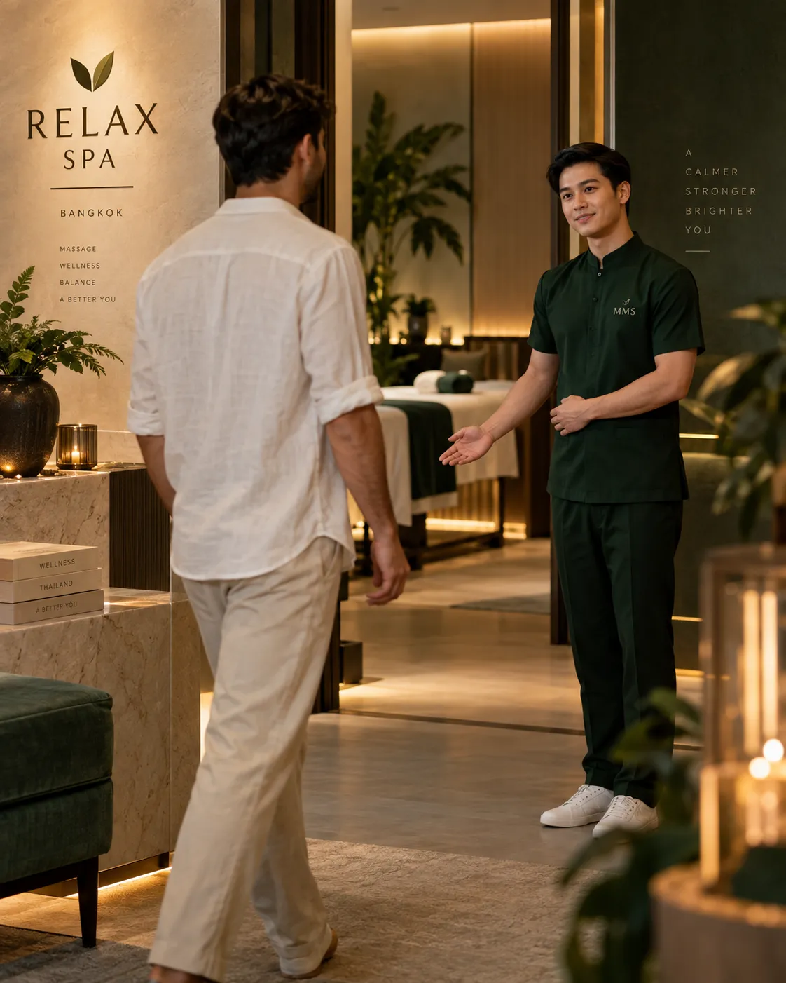 Therapist welcoming a guest at Relax Spa by 9