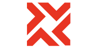 Abstract red geometric logo made of four arrow shapes pointing inward.