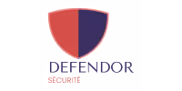 Shield-shaped logo split in red and dark blue above the words DEFENDOR SÉCURITÉ.