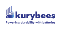 Kurybees logo with blue stylized B and tagline powering durability with batteries.