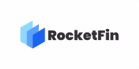 RocketFin logo with stylized blue and purple geometric rocket icon and bold black text.