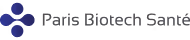 Logo of Paris Biotech Santé with four connected blue circular shapes and text.