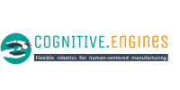 Logo of Cognitive Engines with a robotic hand icon and text: Flexible robotics for human-centered manufacturing.