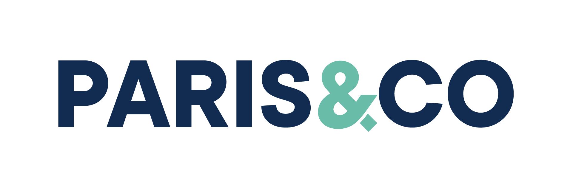Logo with text 'PARIS&CO' featuring a green ampersand and navy blue letters.