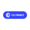 Blue button with CCI France logo and text inside.