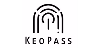Black and white Keopass logo with a stylized fingerprint above the text.