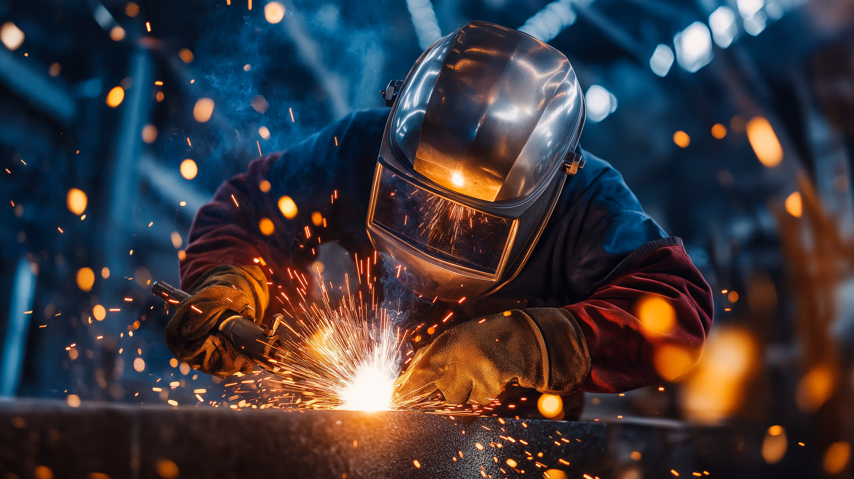 Präzise Fertigung und Konstruktion von industriellen Wärmetauschern: Ein Schweißer bei der massgeschneiderten Montage für maximale Langlebigkeit.