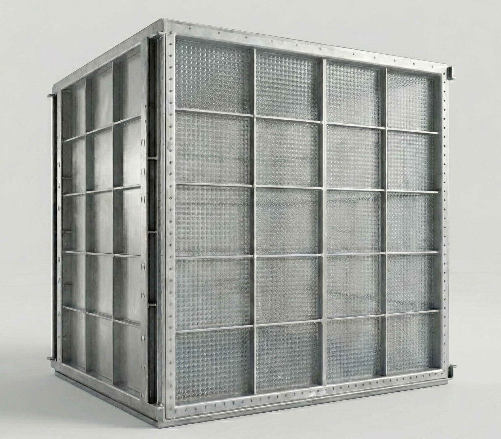 Hochleistungs-Wärmetauscher-Modul von Black Valley für die Wärmerückgewinnung in der Lüftungs- und Trocknungstechnik, ausgelegt für extreme Temperaturen und chemisch aggressive Medien.
