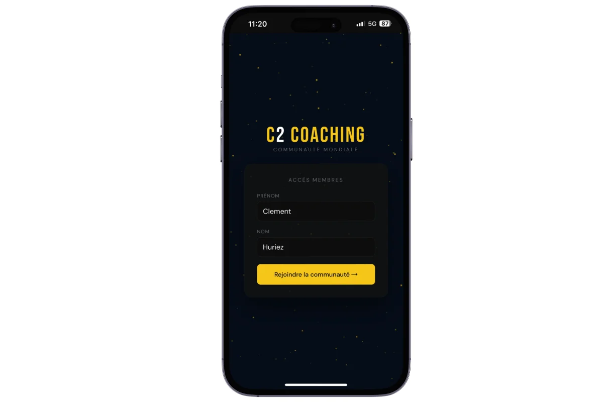 Ecran de connexion de l'application C2 Coaching