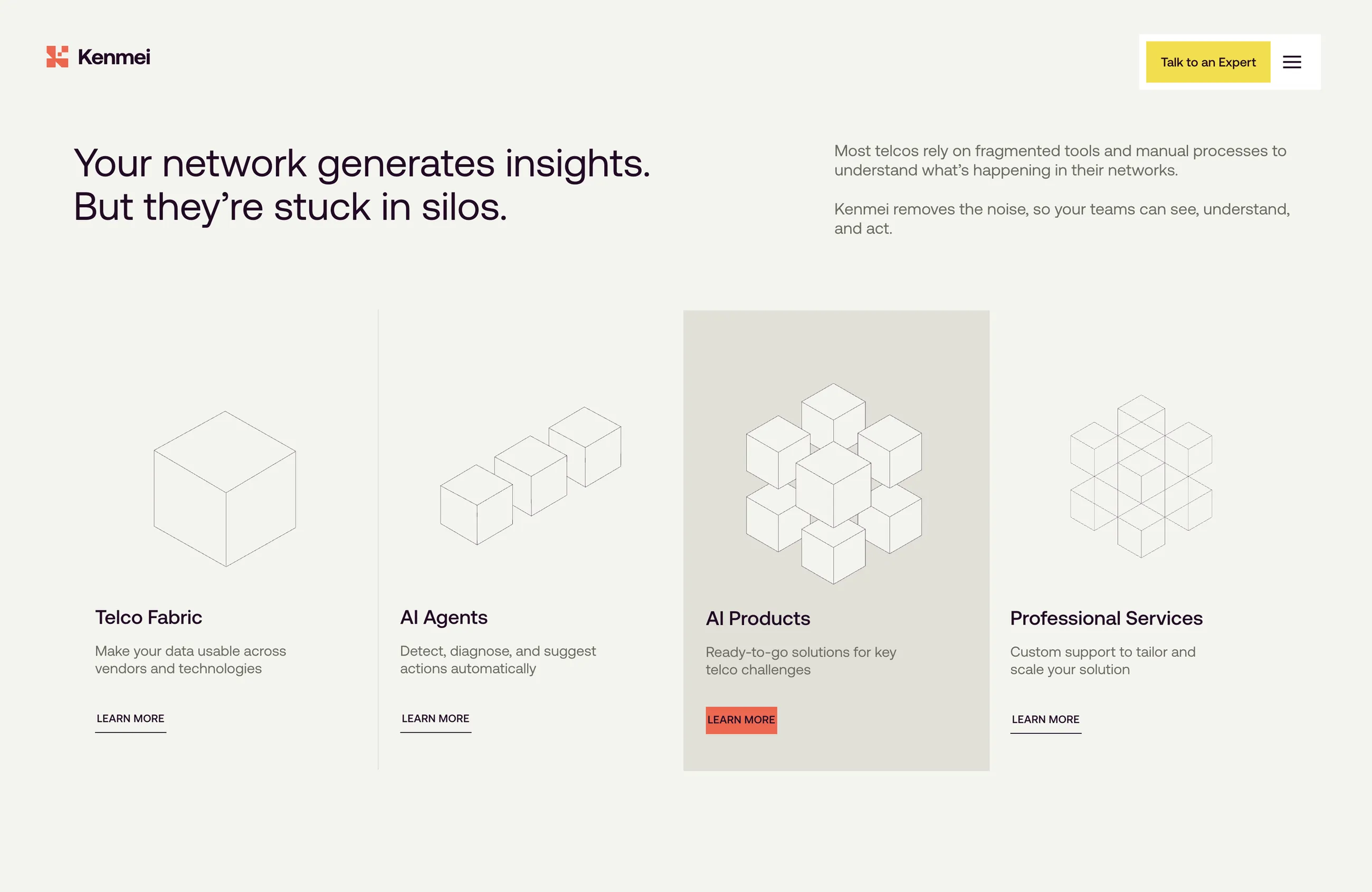 Ukázka webové stránky www.kenmei.ai vytvořené ve Webflow