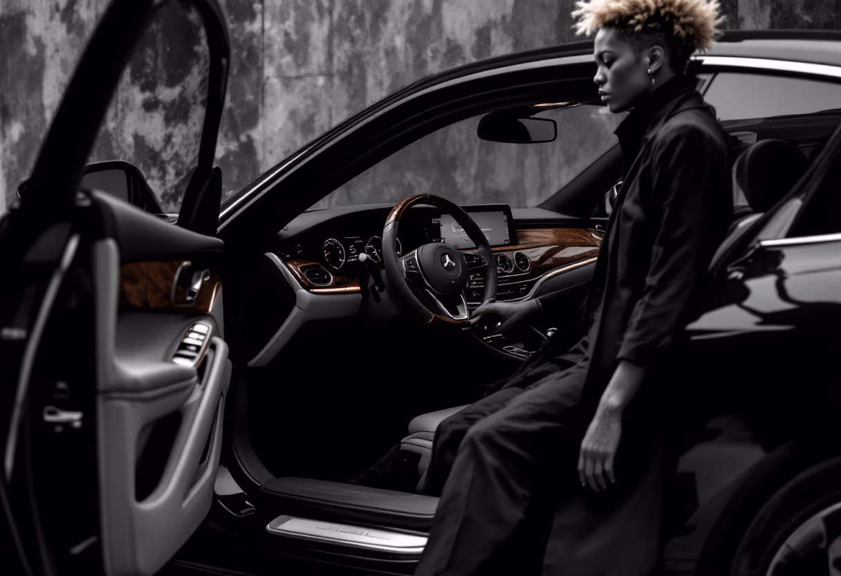 image of a person stepping into a luxury vehicle