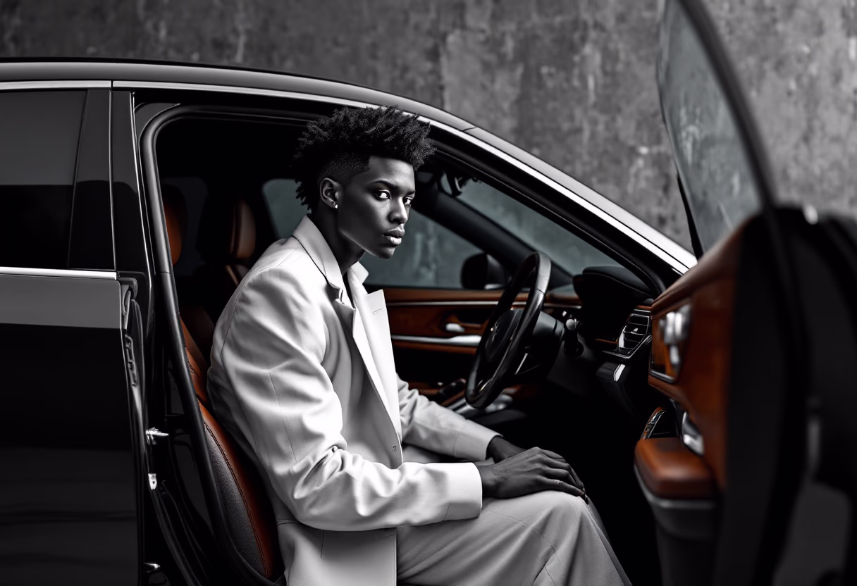 image of a person stepping into a luxury vehicle