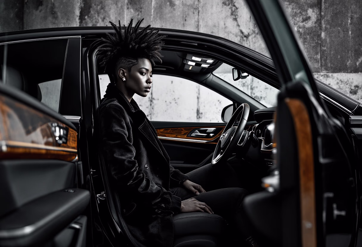 image of a person stepping into a luxury vehicle