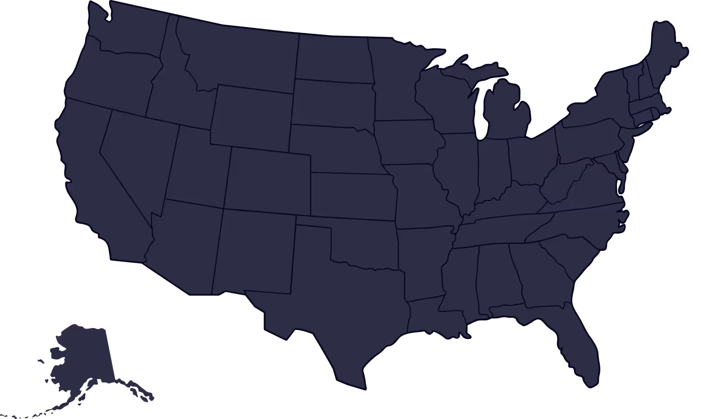 Map of the United States showing all states outlined without labels on a dark background.