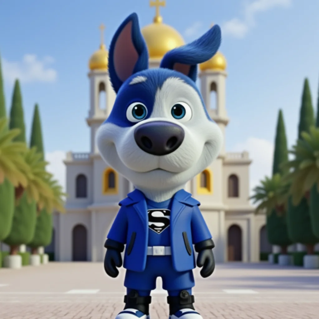 Cargado mascot Meatball at a cathedral plaza in Guadalajara