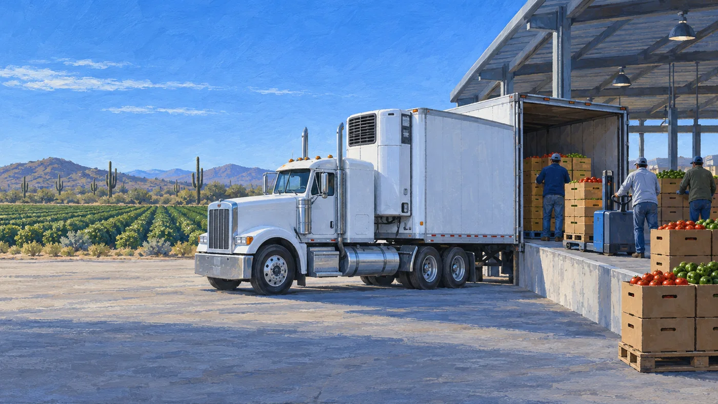 Painted header illustration for the fresh produce reefer freight guide