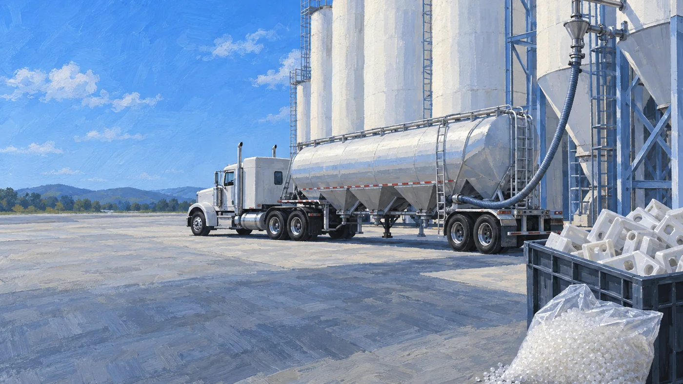 Painted header illustration for the plastics and resin freight guide