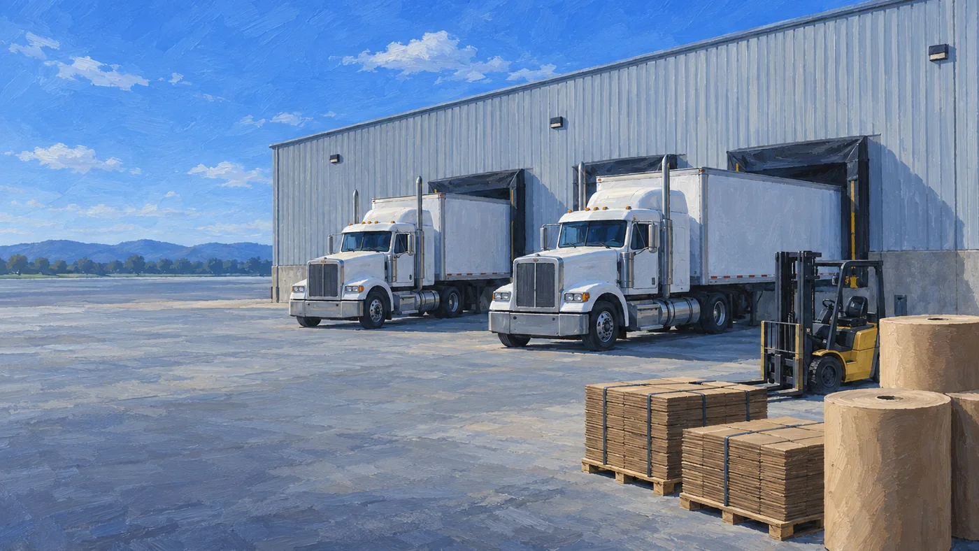 Painted header illustration for the paper and packaging freight guide