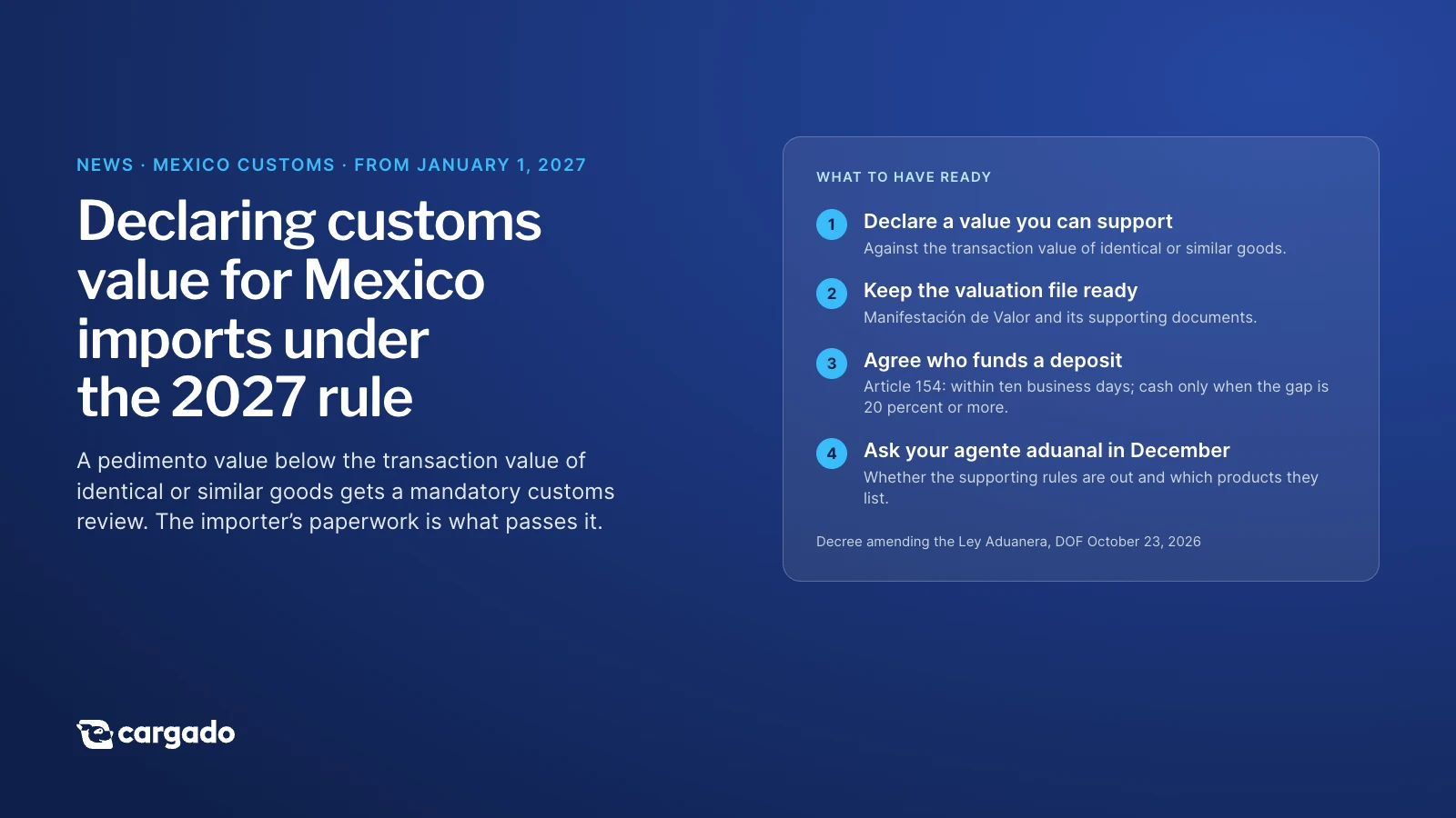 Declaring customs value for Mexico imports under the 2027 rule