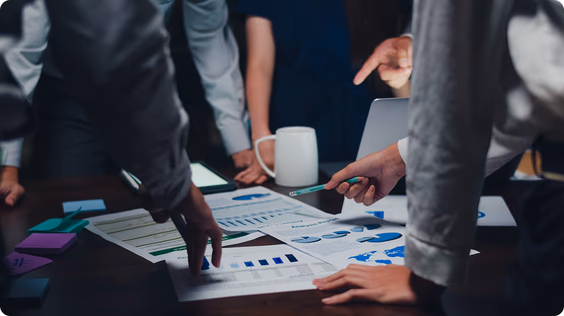 Desk with people working