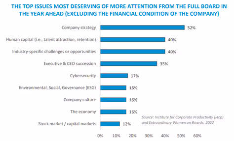 Graph showing The top issues most deserving of more attention from the full board in the year ahead