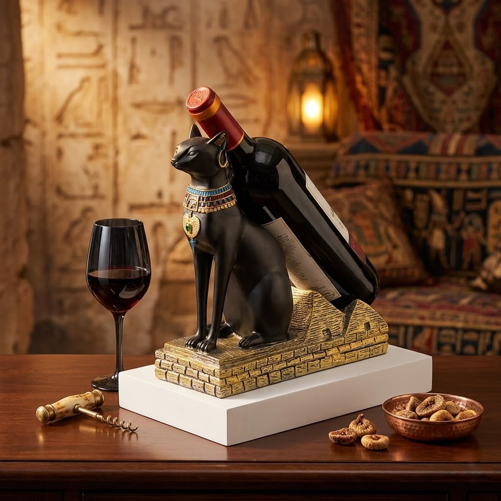 Guardians of the Nile Bastet Egyptian cat wine bottle holder