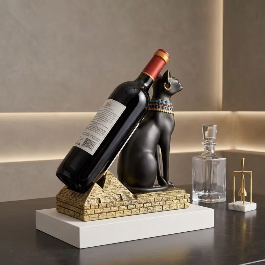 Guardians of the Nile Bastet Egyptian cat wine bottle holder